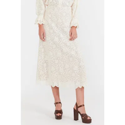 Eddy Carly Midi Skirt In Ivory Crochet Lace
