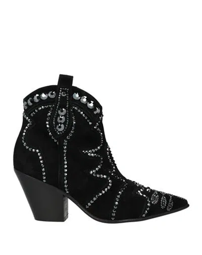 Eddy Daniele Woman Ankle Boots Black Size 6 Leather, Swarovski Crystal