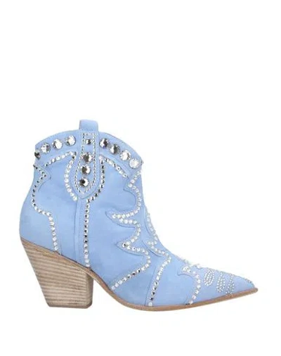 Eddy Daniele Woman Ankle Boots Sky Blue Size 11 Leather, Swarovski Crystal