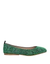 Eddy Daniele Woman Ballet Flats Green Size 7 Leather, Swarovski Crystal