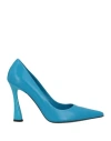 Eddy Daniele Woman Pumps Azure Size 7 Leather In Blue