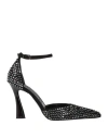 Eddy Daniele Woman Pumps Black Size 8 Leather, Swarovski Crystal In Black