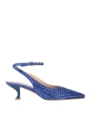 Eddy Daniele Woman Pumps Blue Size 7 Soft Leather, Swarovski Crystal