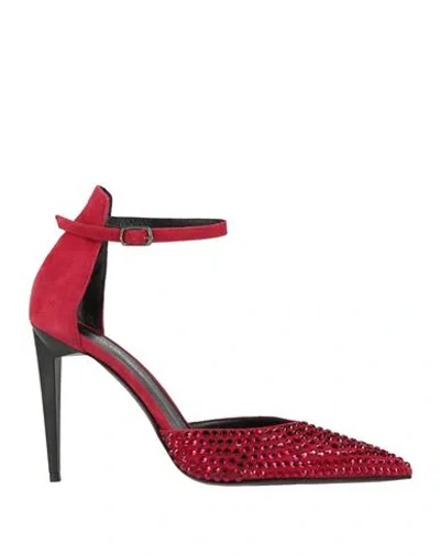Eddy Daniele Woman Pumps Brick Size 8 Leather, Swarovski Crystal In Red