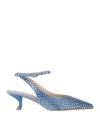 Eddy Daniele Woman Pumps Pastel Blue Size 6 Soft Leather, Swarovski Crystal