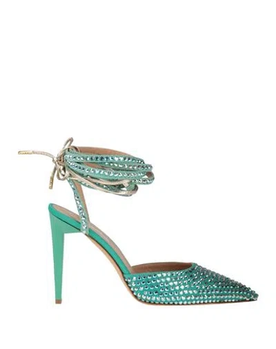 Eddy Daniele Woman Pumps Turquoise Size 7 Leather, Textile Fibers In Blue