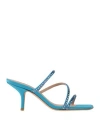 Eddy Daniele Woman Sandals Azure Size 8 Textile Fibers, Swarovski Crystal
