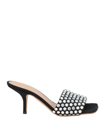 Eddy Daniele Woman Sandals Black Size 6 Textile Fibers, Swarovski Crystal