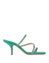 Eddy Daniele Woman Sandals Green Size 8 Textile Fibers, Swarovski Crystal