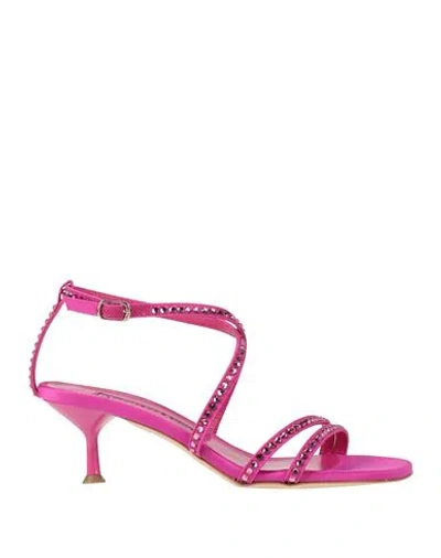Eddy Daniele Woman Sandals Magenta Size 8 Textile Fibers