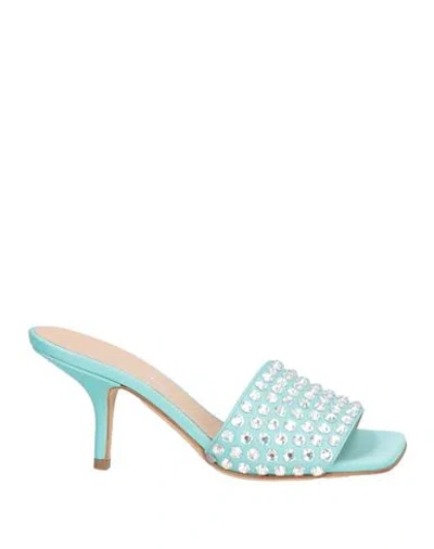 Eddy Daniele Woman Sandals Sky Blue Size 6 Textile Fibers, Swarovski Crystal
