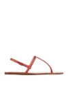 Eddy Daniele Woman Toe Strap Sandals Tomato Red Size 11 Textile Fibers In Tomato Red