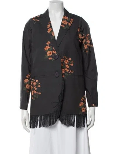 Pre-owned Eddy Floral Print Blazer W/ Tags In Grey