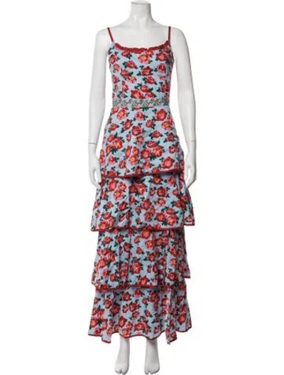 Pre-owned Eddy Floral Print Long Dress In Blue/red