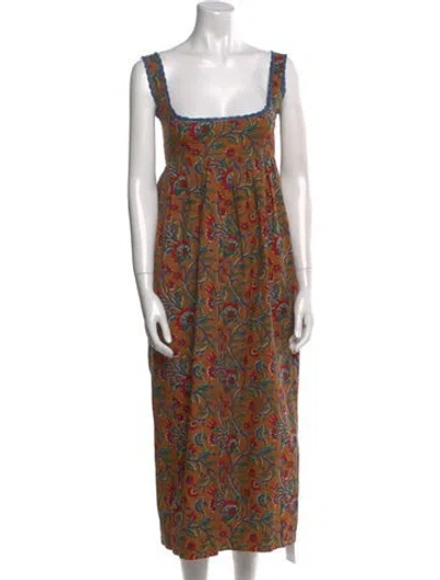 Pre-owned Eddy Floral Print Long Dress In Brown