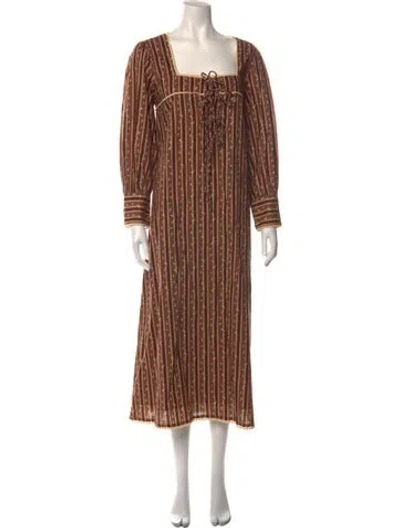 Pre-owned Eddy Floral Print Long Dress In Brown