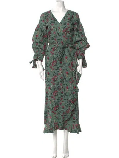 Pre-owned Eddy Floral Print Long Dress In Green