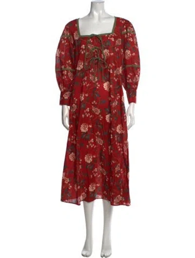 Pre-owned Eddy Floral Print Long Dress In Red