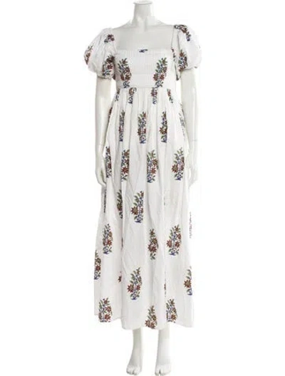Pre-owned Eddy Floral Print Long Dress In White
