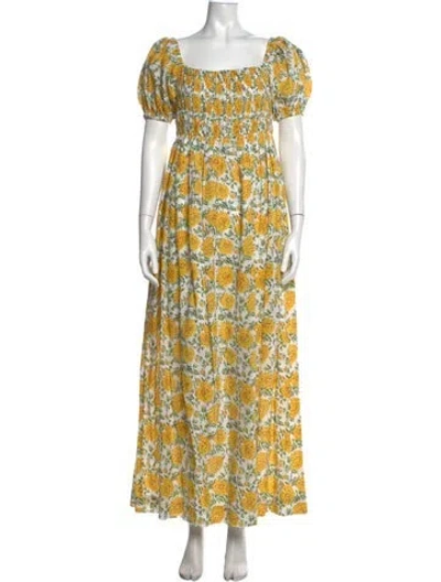 Pre-owned Eddy Floral Print Long Dress In Yellow