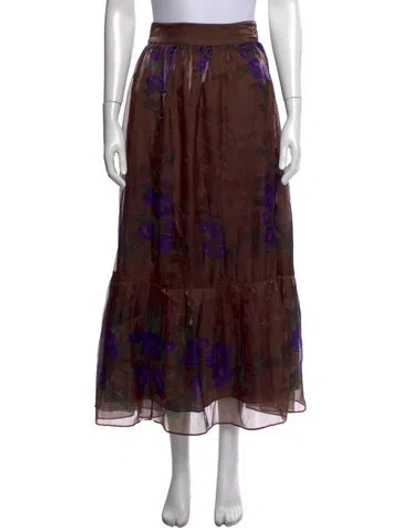 Pre-owned Eddy Floral Print Long Skirt W/ Tags In Brown