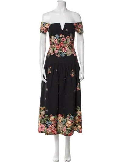 Pre-owned Eddy Floral Print Midi Length Dress In Black