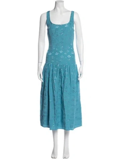 Pre-owned Eddy Floral Print Midi Length Dress In Blue