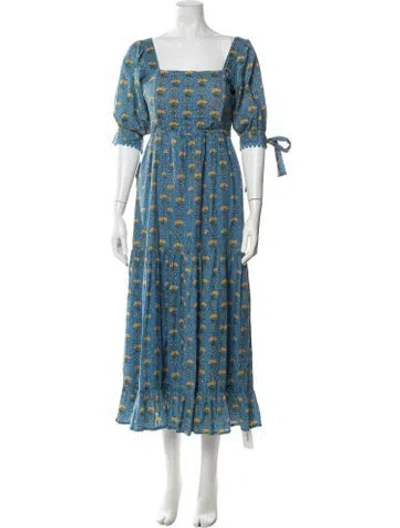Pre-owned Eddy Floral Print Midi Length Dress In Blue