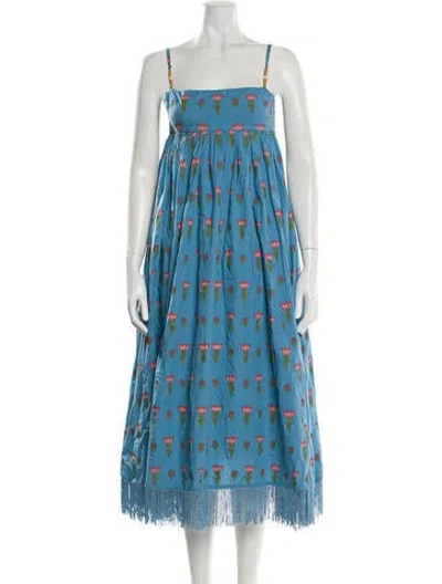 Pre-owned Eddy Floral Print Midi Length Dress W/ Tags In Blue