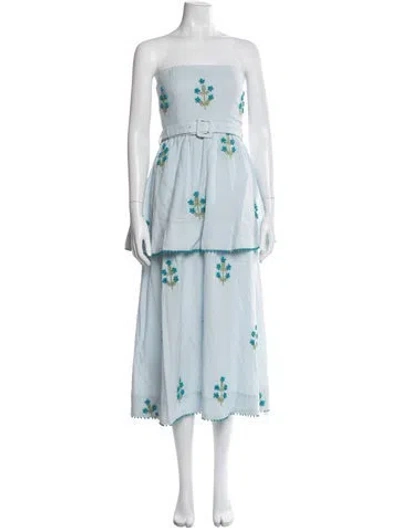 Pre-owned Eddy Floral Print Midi Length Dress W/ Tags In Blue