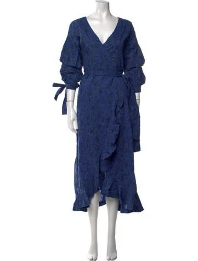 Pre-owned Eddy Floral Print Midi Length Dress W/ Tags In Blue