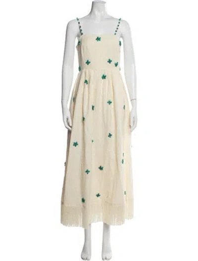 Pre-owned Eddy Floral Print Midi Length Dress W/ Tags In Yellow