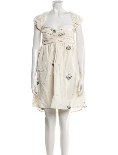 Pre-owned Eddy Floral Print Mini Dress W/ Tags In Neutral