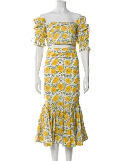 Pre-owned Eddy Floral Print Ruffle Embellishment Skirt Set In Yellow