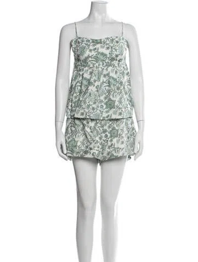 Pre-owned Eddy Floral Print Short Set In Green