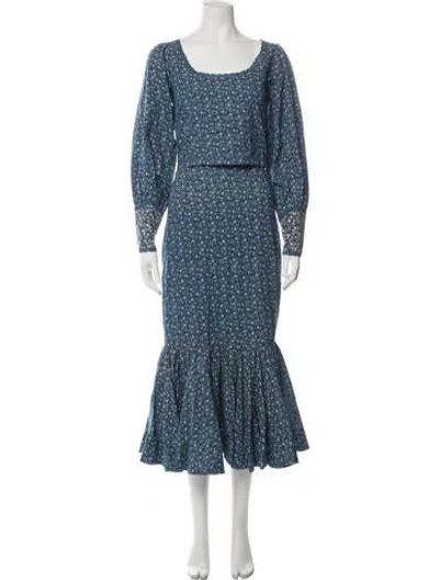 Pre-owned Eddy Floral Print Skirt Set In Blue