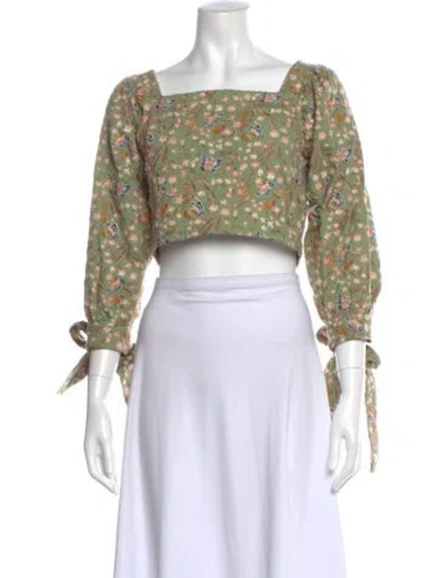 Pre-owned Eddy Floral Print Square Neckline Crop Top In Green
