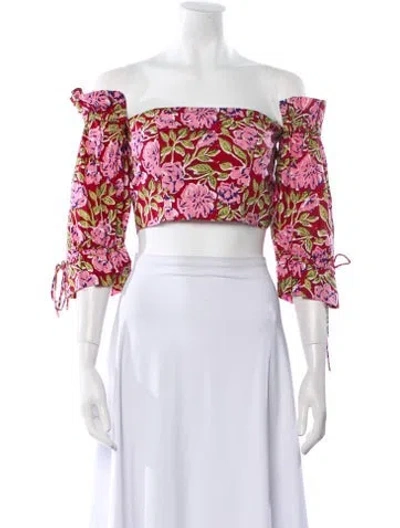 Pre-owned Eddy Floral Print Square Neckline Crop Top In Multi