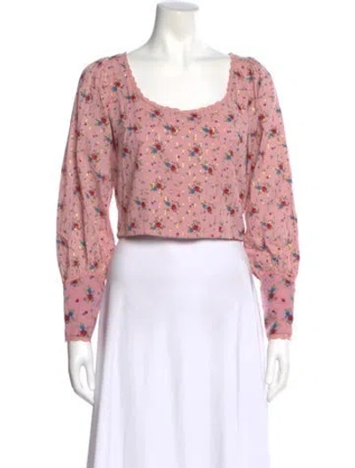 Pre-owned Eddy Floral Print Square Neckline Crop Top W/ Tags In Pink