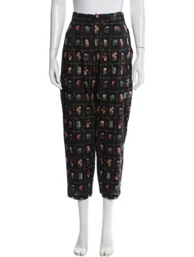 Pre-owned Eddy Floral Print Straight Leg Pants In Black