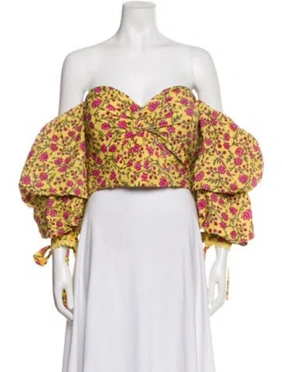 Pre-owned Eddy Floral Print V-neck Crop Top In Yellow