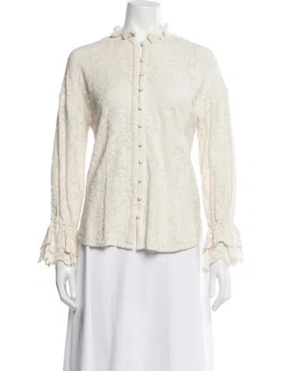 Pre-owned Eddy Patterned Long Sleeve Blouse In Neutral
