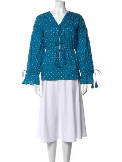 Pre-owned Eddy Polka Dot Print V-neck Blouse In Blue