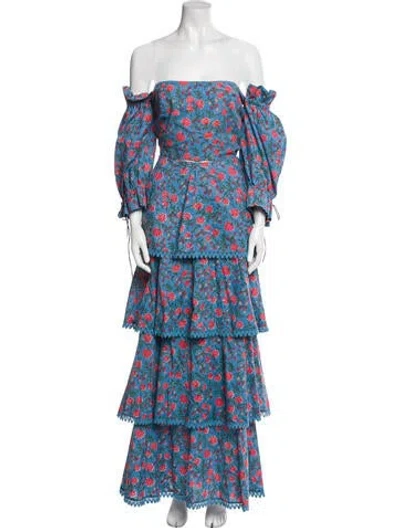 Pre-owned Eddy Printed Scalloped Accent Set In Blue