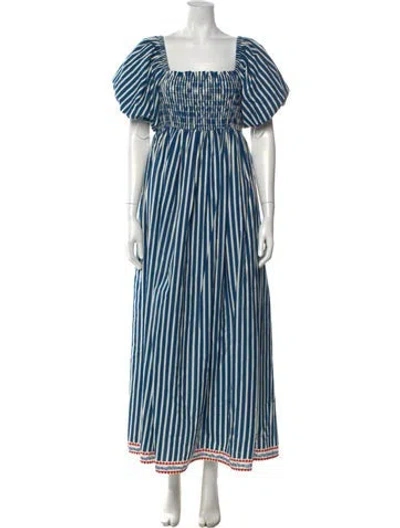 Pre-owned Eddy Striped Long Dress In Blue