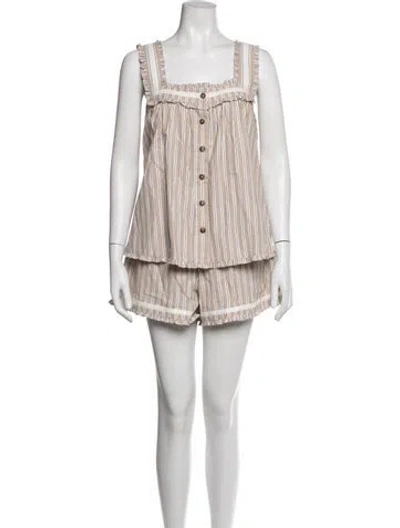 Pre-owned Eddy Striped Pleated Accents Short Set In Multicolor