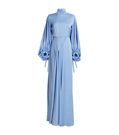 Edeline Lee Charmeuse Crinkle Cristo Gown In Blue