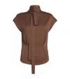 Edeline Lee Charmeuse Tied Blouse In Brown
