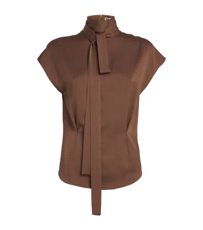 Edeline Lee Charmeuse Tied Blouse In Brown