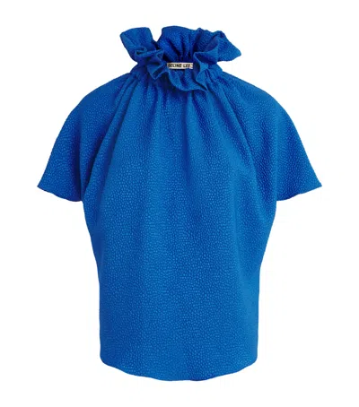 Edeline Lee Jacquard Ruff Blouse In Blue